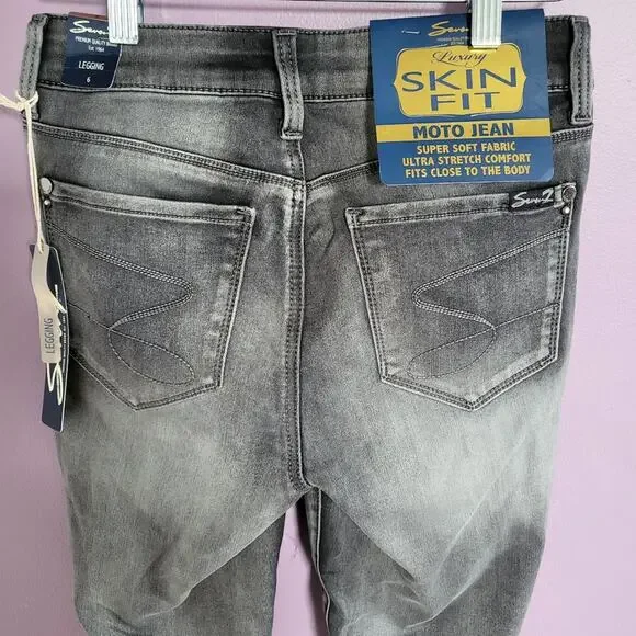 NWT Seven7 Washed Gray Mid Rise Luxury Skin Fit Legging Moto Skinny Jeans - Picture 11 of 16